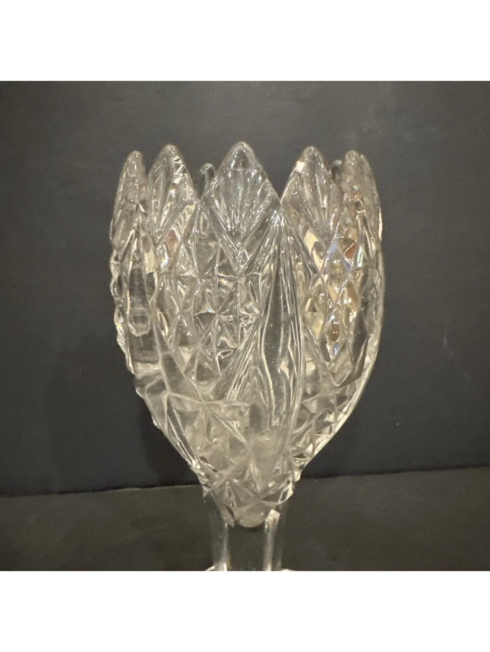 EAPG Clear Cut Glass Vase / Bouquet Pedestal Vase Very Detailed 8.75” H By 4” W